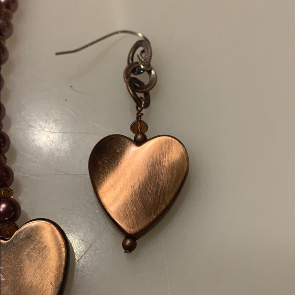 Copper heart necklace and earring set - Picture 3 of 4